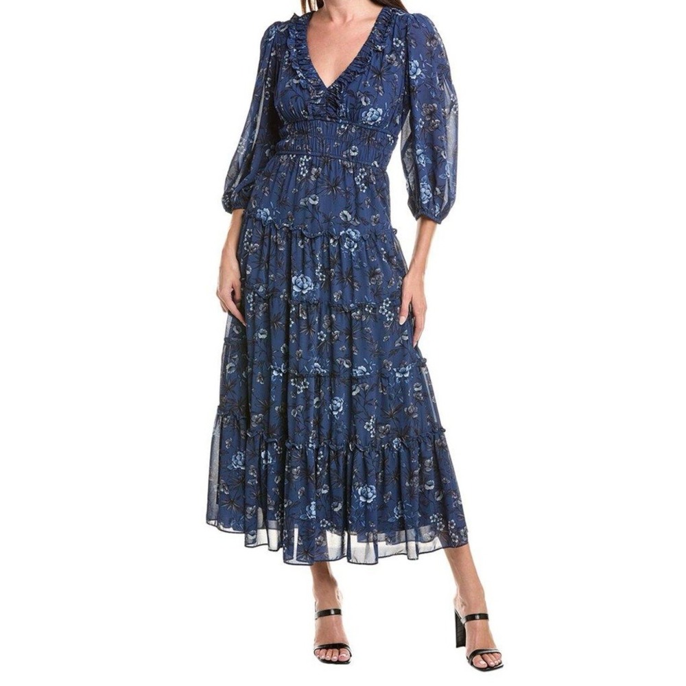 Maison Tara Navy Blue Floral Maxi Dress